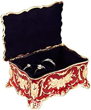 Feyarl Küçük Vintage Kırmızı Biblo Mücevher Kutusu Yüzük Küpe Hatıra Organizatör Depolama Süslü Antika Kaplama Kazınmış