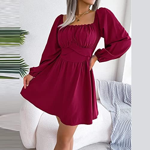 NOKMOPO Bayan Sonbahar Moda 2023 Elbiseler Moda Rahat Düz Renk Boyun belli elbise Büyük Etek ile