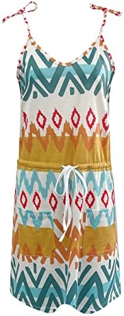 Kadınlar için yaz Elbiseler 2023 Plaj Bandaj Elbise V Boyun Kolsuz Cepler boyundan bağlamalı elbise Baskı Mini Yensiz