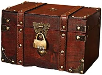 YRHH Ahşap Saklama Kutusu, Hazine Sandığı Kilitlenebilir Kapaklı ve şifreli kilitli Vintage Dekoratif Kutu, Anne için