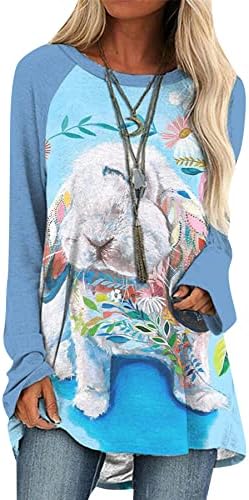 GRASWE rahat uzun kollu T-Shirt kadınlar için Komik tavşan tavşan baskı Tişörtü Tunik Üstleri