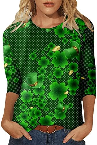 CGGMVCG St Patrick Günü Gömlek Kadın 3/4 Kollu Shamrock T-Shirt Moda Crewneck Yonca Baskı İrlandalı Festivali Giyim