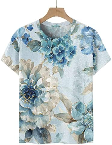 Kadın Kısa Kollu Bluzlar Şakayık Çiçek Grafik Rahat Fit Bluz T Shirt Ekip Boyun Casual Bluzlar 2023 BL