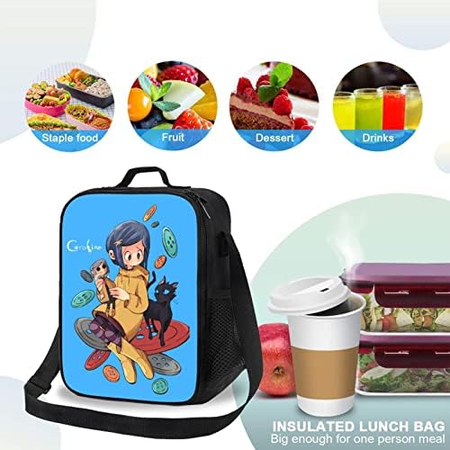 NİKROAD Animasyonlu Cora'line Film Öğle Yemeği Çantaları, Yenilik Anime Öğle Yemeği Kutuları, Dayanıklı Yeniden Kullanılabilir