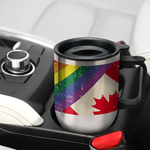 Grunge Eşcinsel LGBT Bayrağı Kanada Bayrağı ile Seyahat Kahve Kupa Paslanmaz Çelik Vakum Yalıtımlı kapaklı bardak