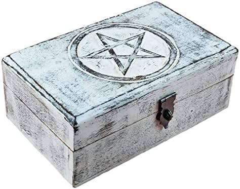 Vintage Mücevher Kutusu ile Kilit Kristal saklama kutusu Wicca Pentagram Meşe Ahşap Kutu Ahşap saklama kutusu Oyuncak