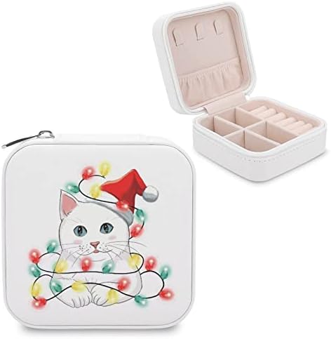 Noel ışıkları kedi noel seyahat mücevher kutusu kadın deri küçük takı organizatör taşınabilir takı çantası kolye küpe