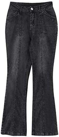 Orta Belli Kot Kadınlar için 2023 Yaz Düğme Yıkanmış Kot Flare Kot Alt Çan Streç Artı Boyutu Düz Legg Pantolon
