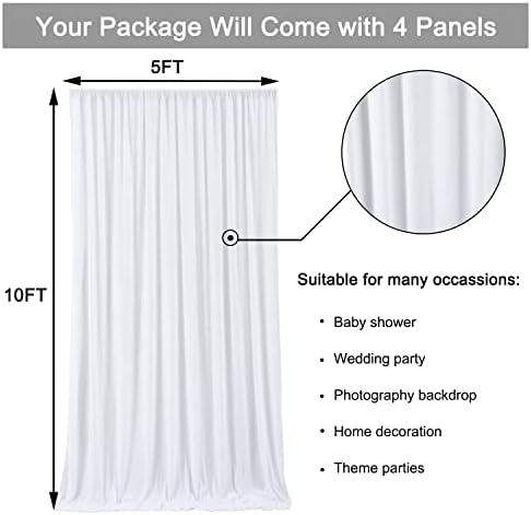 10ftx20ft Beyaz Zemin Perde Panelleri Partiler için, 4 Panel 5ftx10ft Kırışıklık Ücretsiz Polyester Fotoğraf Backdrop