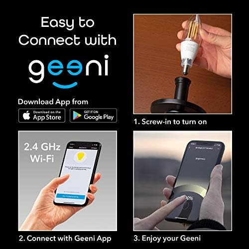 Geeni LUX Edison B11 Filament WiFi LED Akıllı Ampul, B11 Şamdan, 4W, E12 Taban, Kısılabilir, Beyaz ışık, Alexa ve