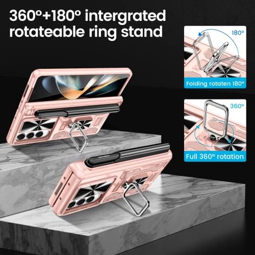 Menteşe Korumalı Galaxy Z Fold 4 için VEGO, S Kalemlik ve 360°Döndürme Halkası Manyetik Kickstand ve Slayt Kamera