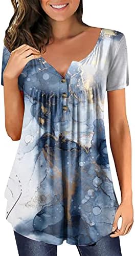 Bayan Tatil Üstleri Şık Kadın Yaz Moda Üst Düğme Kısa Kollu Henley T Shirt Rahat Gömlek Elbise