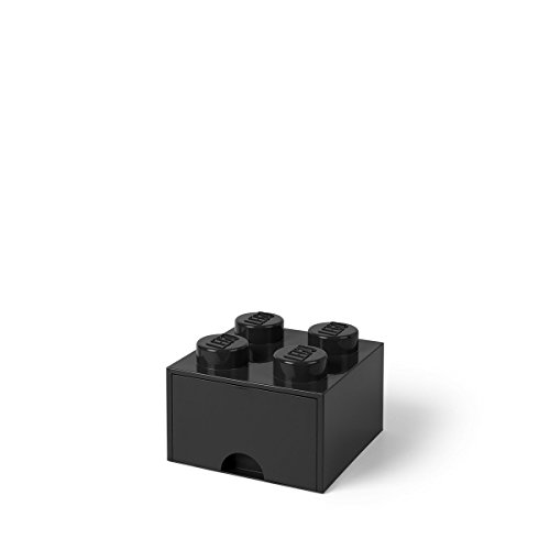Room Copenhagen LEGO Tuğla Çekmece, 4 Düğme, 1 Çekmece, İstiflenebilir Saklama Kutusu, Siyah