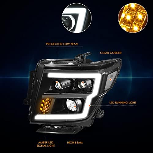 LED DRL Projektör far takımı ile Uyumlu 16-22 Nissan Titan(XD), Siyah Konut / Şeffaf Lens
