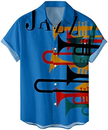 BEUU erkek Casual Düğme Aşağı Kısa Kollu Gömlek Yaz Plaj Düzenli Fit Vintage Caz Müzik Baskı Hawaii Üstleri Gömlek