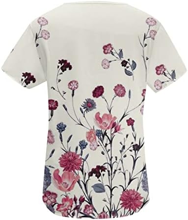 Kadın T Shirt Üst Yaz Kısa Kollu Rahat Moda baskılı tişört Gömlek Bluz Düğme Yaka Gevşek T Shirt Bayanlar Tunikler