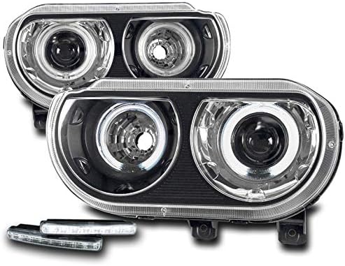 ZMAUTOPARTS 2008-2014 Dodge Challenger (fabrika halojen) CCFL Halo Siyah Projektör Farlar w / 6 Beyaz LED DRL