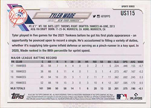 2021 Topps Güncellemesi US115 Tyler Wade NM-MT New York Yankees Beyzbol