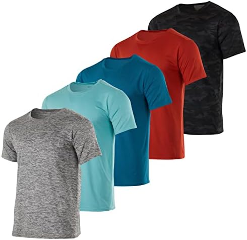 Gerçek Essentials 5 Paket: erkek Kuru Fit Nem Esneklik Aktif Atletik Performans Ekip T-Shirt