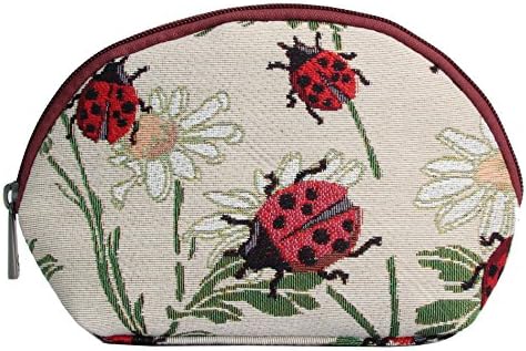 Uğur Böceği Çiçek Tasarımlı Kadınlar için Signare Goblen Kozmetik Çantası Tuvalet Makyaj Çantası (COSM-LDBD)