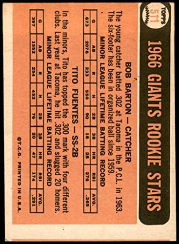 1966 Topps 511 Devler Çaylaklar Tito Fuentes / Bob Barton San Francisco Devleri (Beyzbol Kartı) İYİ Devler
