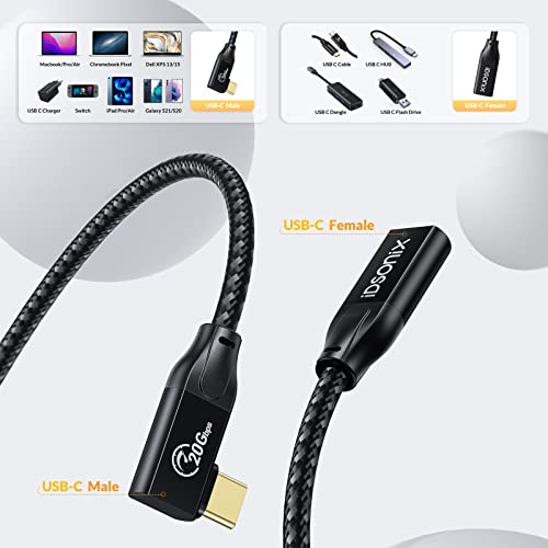 ıDsonix USB C Uzatma Kablosu-Sağ Açı 1.6 Ft USB C Uzatma Kablosu Desteği 20Gbps USB 3.2 Gen2x2 / 4k@60Hz/100W USB