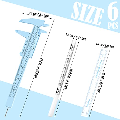 6 Parça Kaş Araçları 2 Parça Kaş ölçüm cetveli 2 Parça Microblading Beyaz işaretleyici Kalem ile Kağıt Cetvel Cilt